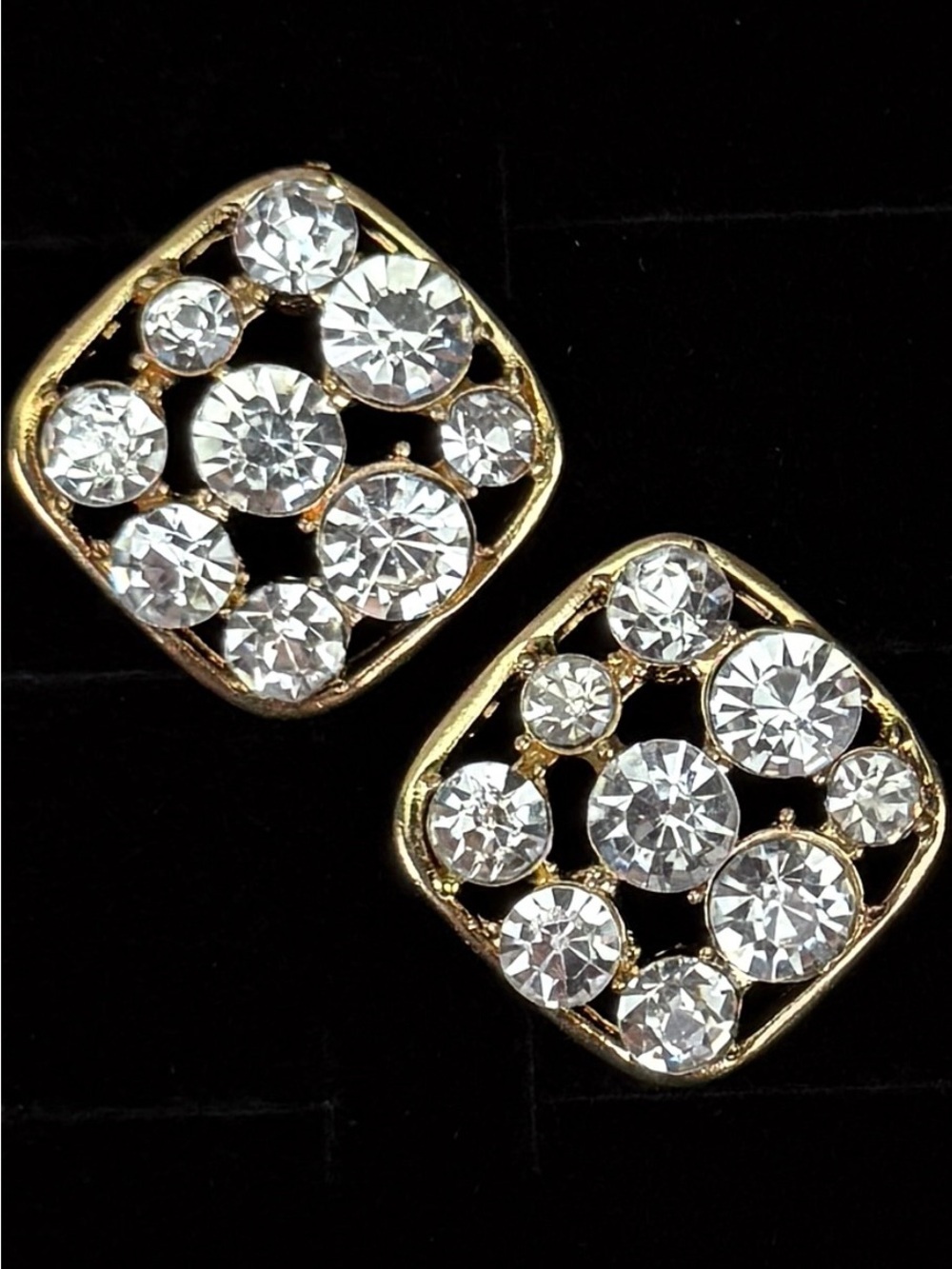 Vintage Goldtone crystal clear bling weighted pierced Earrings